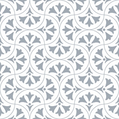 Flower geometric pattern. Seamless vector background. Gray and white ornament.