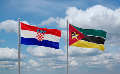 Mozambique and Croatia flags, country relationship concept