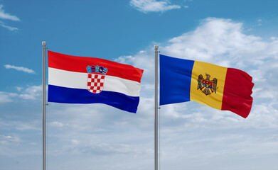Moldova and Croatia flags, country relationship concept