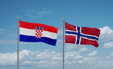 Norway and Croatia flags, country relationship concept