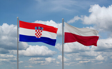 Poland and Croatia flags, country relationship concept