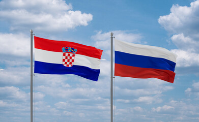 Russia and Croatia flags, country relationship concept