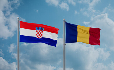 Romania and Croatia flags, country relationship concept