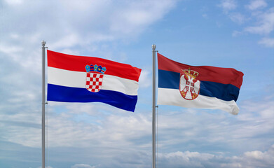 Serbia and Croatia flags, country relationship concept
