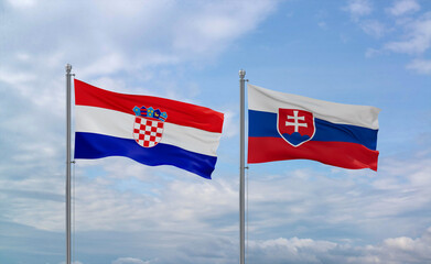 Slovakia and Croatia flags, country relationship concept