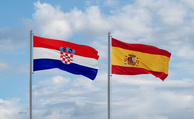 Spain and Croatia flags, country relationship concept
