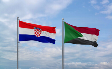 Sudan and Croatia flags, country relationship concept
