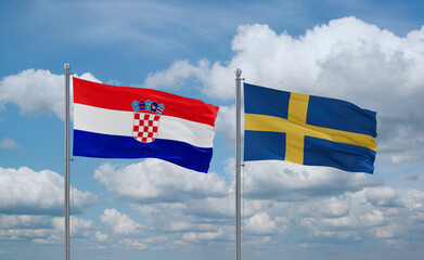 Sweden and Croatia flags, country relationship concept