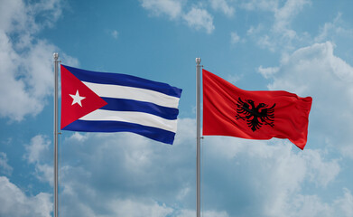 Cuba and Albania national flags, country relationship concept