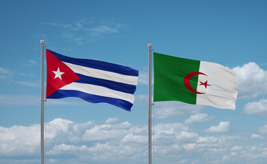 Cuba and Algeria national flags, country relationship concept