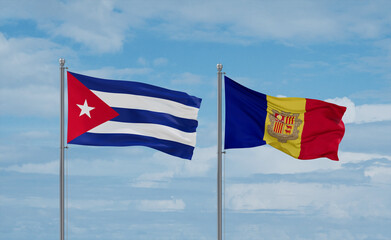 Cuba and Andorra national flags, country relationship concept