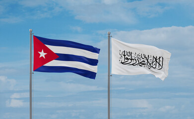 Cuba and Afghanistan national flags, country relationship concept