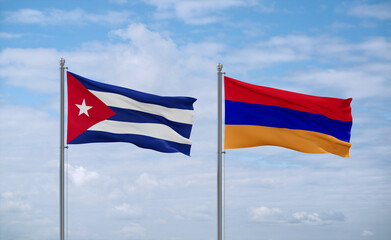 Armenia and Cuba flags, country relationship concept
