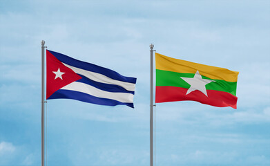 Myanmar and Cuba flags, country relationship concept