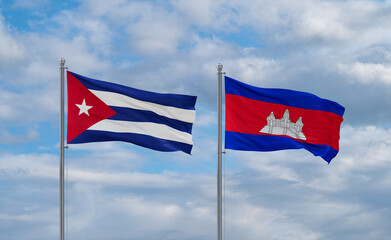 Cambodia and Cuba flags, country relationship concept
