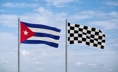Checkered racing and Cuba flags, country relationship concept