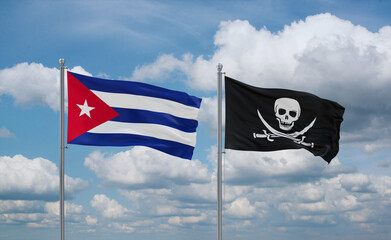 Pirate and Cuba flags, country relationship concept