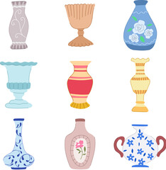 antique vase set cartoon. jar craft, earthenware decorative, ancient object antique vase sign. isolated symbol vector illustration
