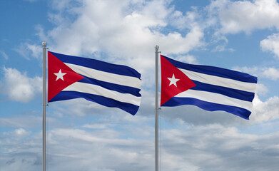 Two Cuba flags, country relationship concept