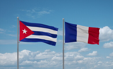 Cuba and France flags, country relationship concept