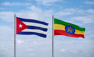 Ethiopia and Cuba flags, country relationship concept