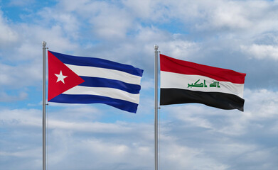 Iraq and Cuba flags, country relationship concept