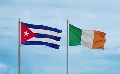 Ireland and Cuba flags, country relationship concept