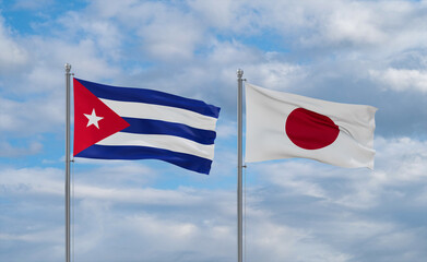 Japan and Cuba flags, country relationship concept