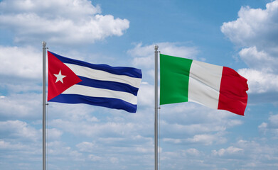 Italy and Cuba flags, country relationship concept