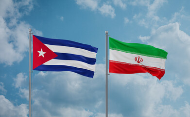 Iran and Cuba flags, country relationship concept