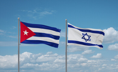 Israel and Cuba flags, country relationship concept