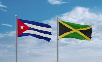 Jamaica and Cuba flags, country relationship concept