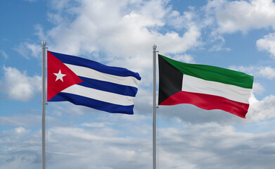 Kuwait and Cuba flags, country relationship concept