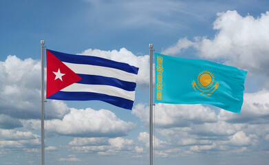 Kazakhstan and Cuba flags, country relationship concept