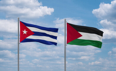 Palestine and Cuba flags, country relationship concept