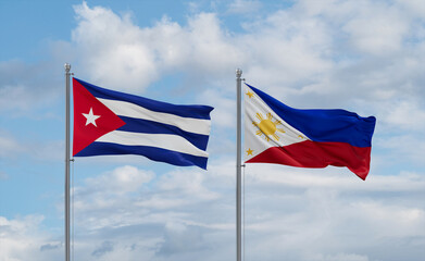 Philippines and Cuba flags, country relationship concept