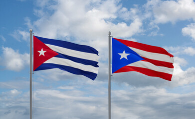 Puerto Rico and Cuba flags, country relationship concept