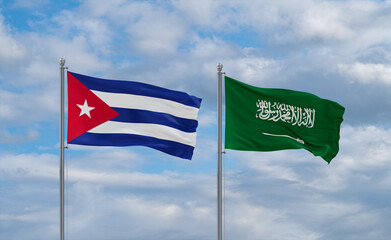 Cuba and Saudi Arabia flags, country relationship concepts