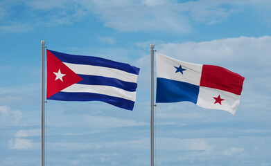 Panama and Cuba flags, country relationship concept