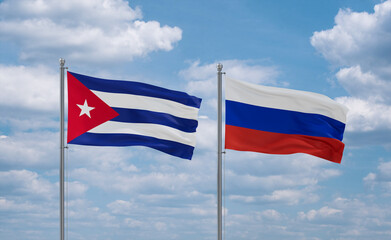Russia and Cuba flags, country relationship concept