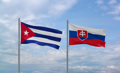 Slovakia and Cuba flags, country relationship concept