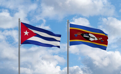 Eswatini and Cuba flags, country relationship concept