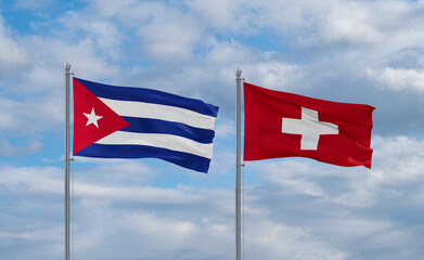 Switzerland and Cuba flags, country relationship concept