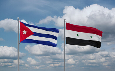 Syrian and Cuba flags, country relationship concept