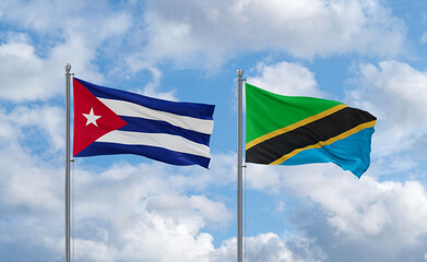 Tanzania and Cuba flags, country relationship concept