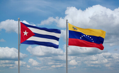 Venezuela and Cuba flags, country relationship concept