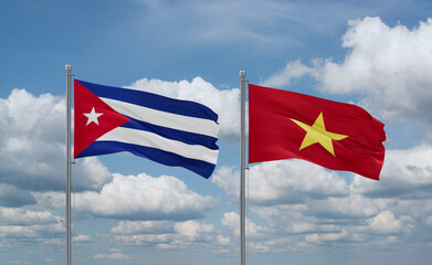 Vietnam and Cuba flags, country relationship concept