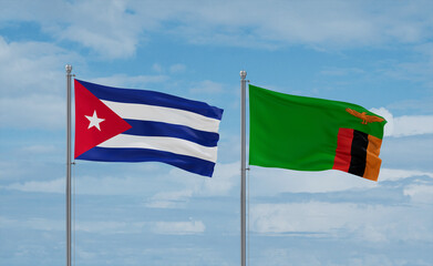Zambia and Cuba flags, country relationship concept
