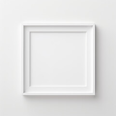 White square photo frame mockup for art, artwork, photo, simple white frame on a white wall