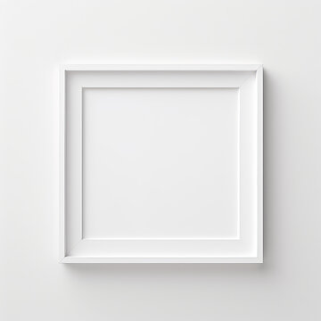 White square photo frame mockup for art, artwork, photo, simple white frame on a white wall